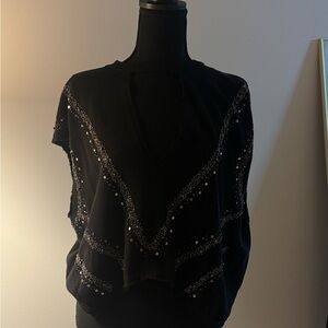 Chic Black V-Neck Sweater with Embellishments